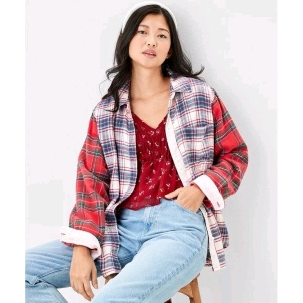 American Eagle Patchwork Plaid Button Up Shirt